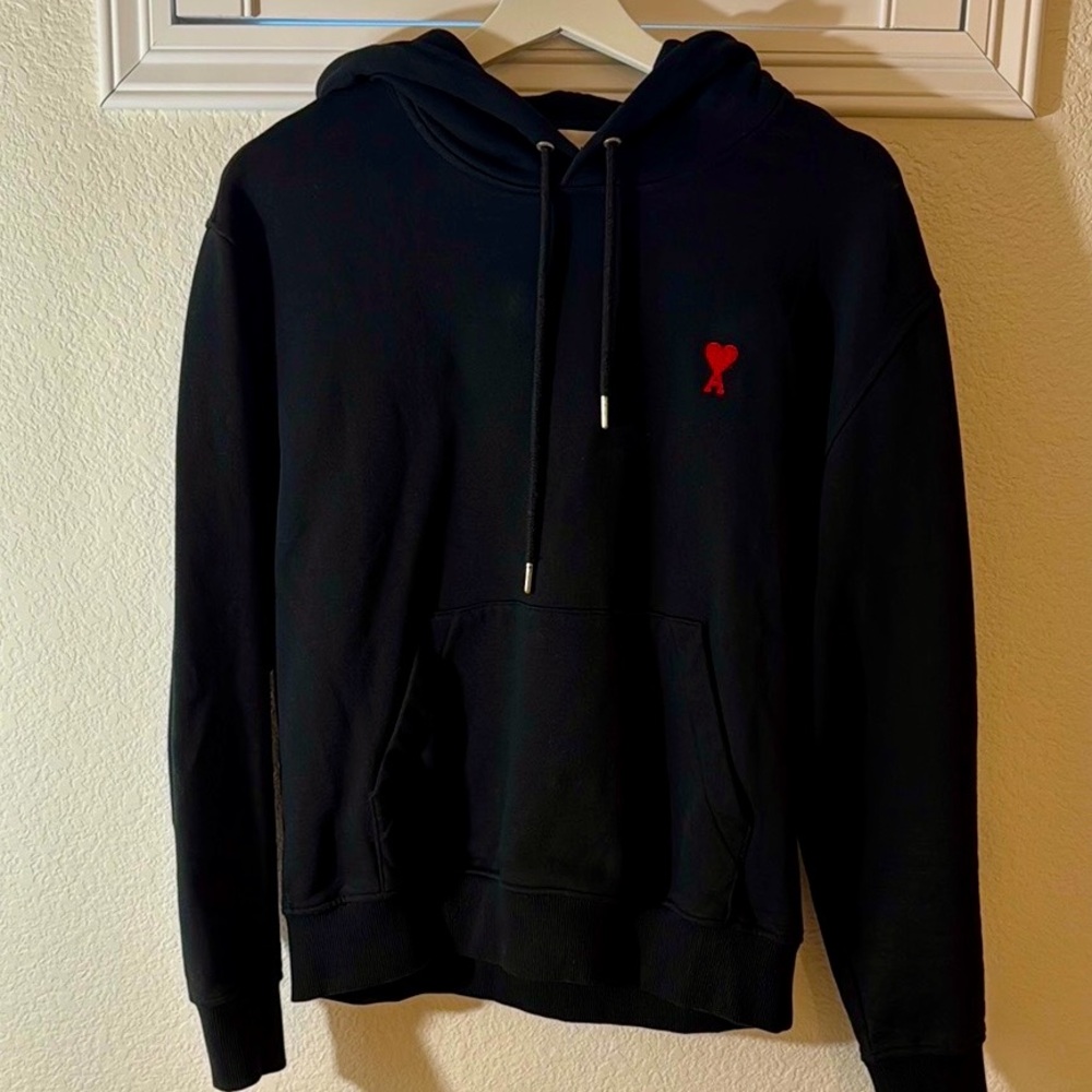 Ami de Coeur Black Hoodie with Red Heart Embroidery